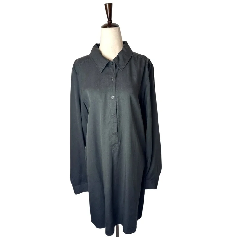 Michael Stars Dress Women Large Black Collared Long Sleeve Shirt Dress Mini NWT - Picture 1 of 11
